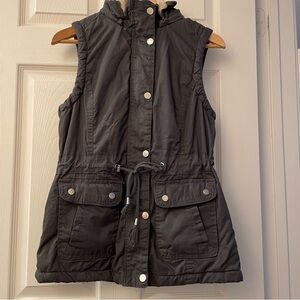 YMI Cotton Fleece Lined Zip Up Vest Grey w/Removable Hoodie